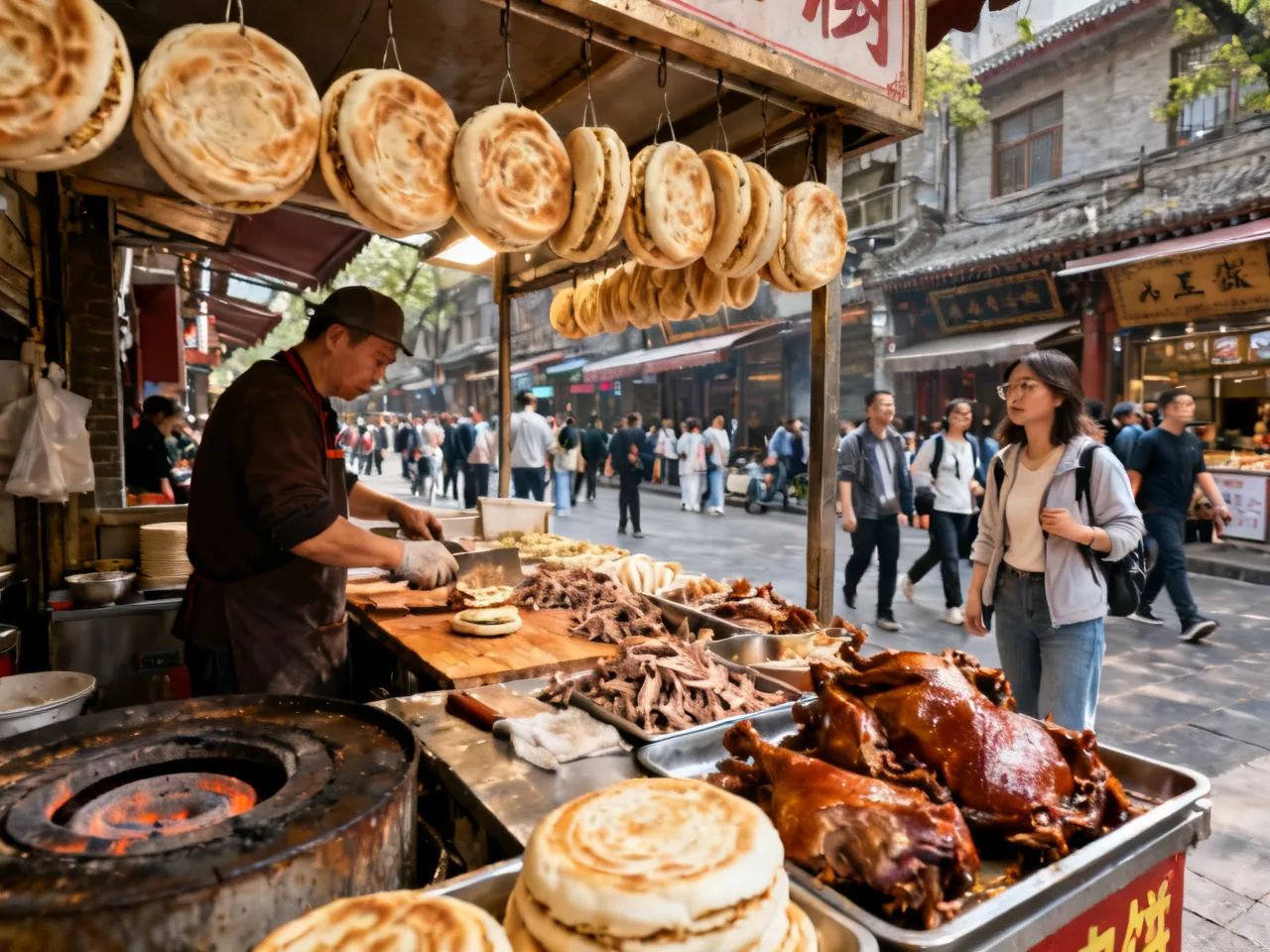我在西安回民街试了三种肉夹馍：哪一家更值得排队