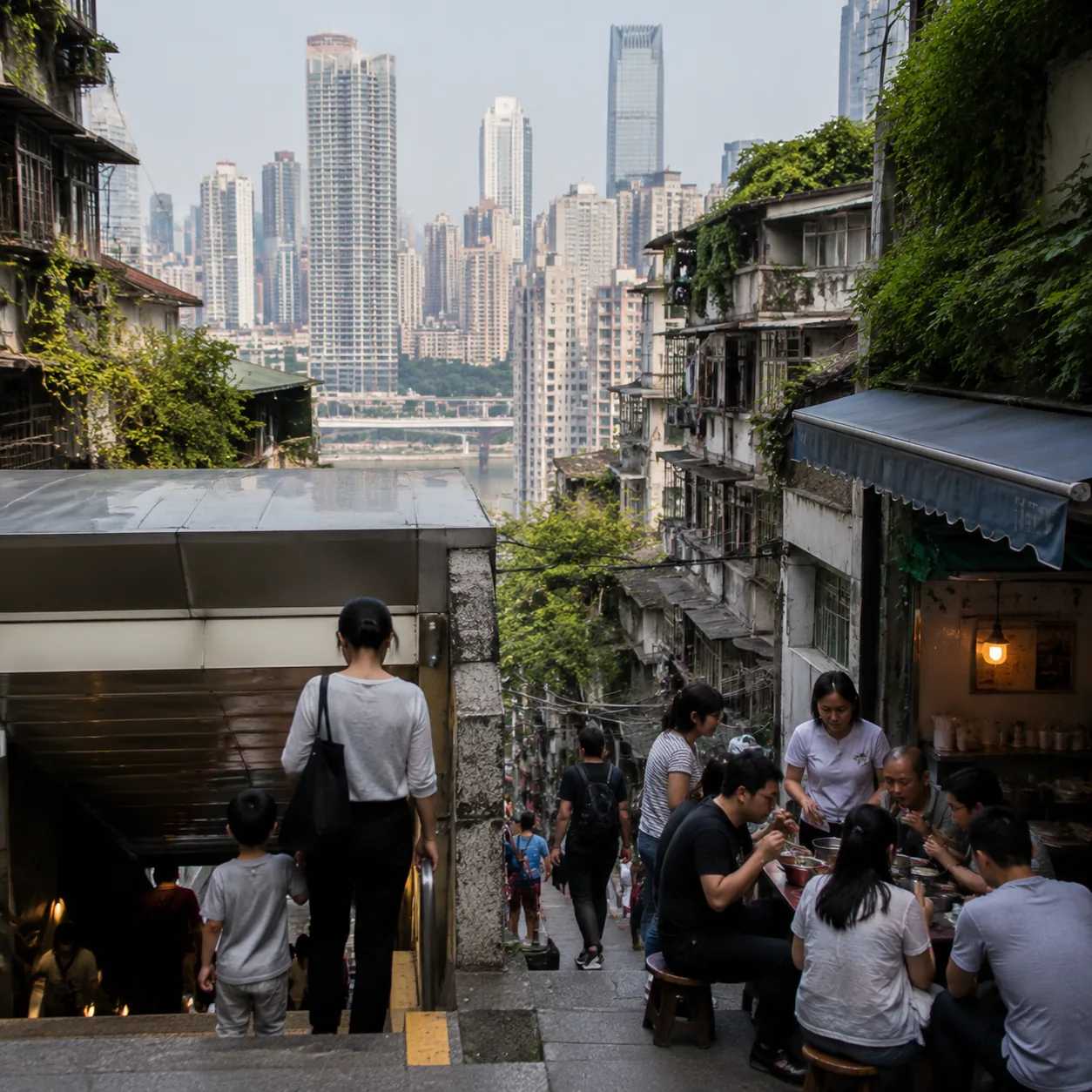 在重庆住满一个月以后,镜头终于开始拍到景点以外的日常骨架
