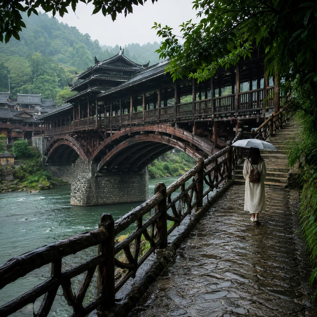 木拱廊桥雨天慢行：听一座桥把山水说轻