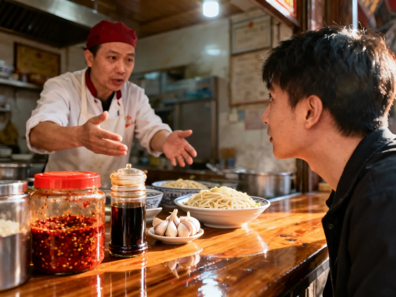 第一次在中国面馆学会先看桌上调料再加辣
