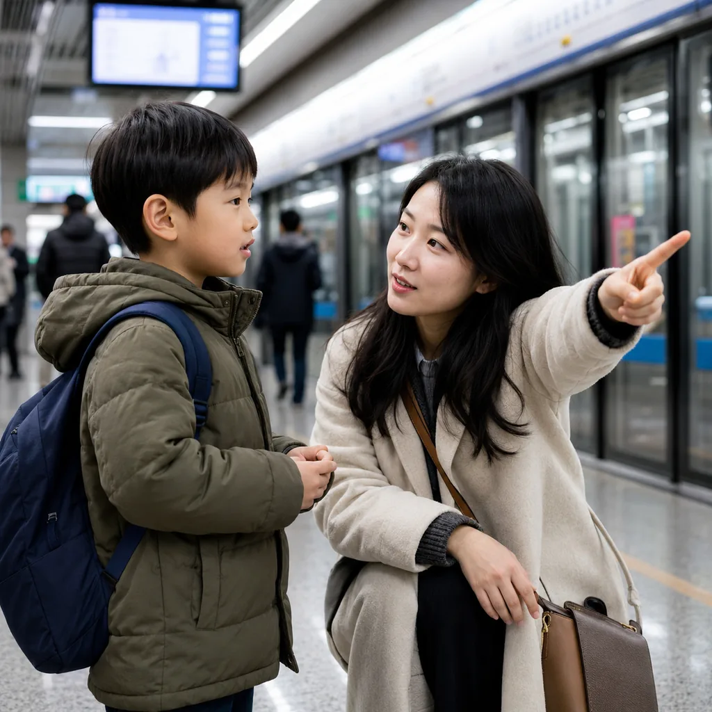 孩子在北京地铁里第一次自己问路