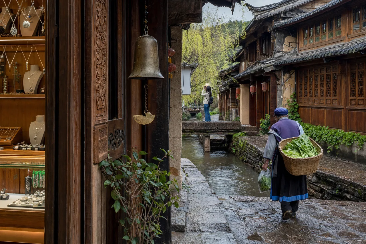 After Rain Stopped Along Lijiang’s Eaves, I Began Following the Canals and Stone Lanes Slowly