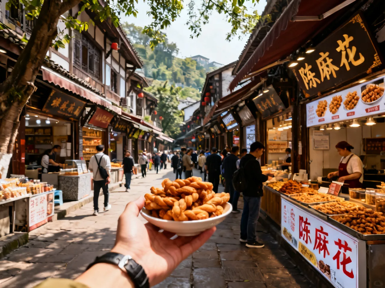 我在重庆磁器口边走边吃陈麻花：现金和扫码怎么备份