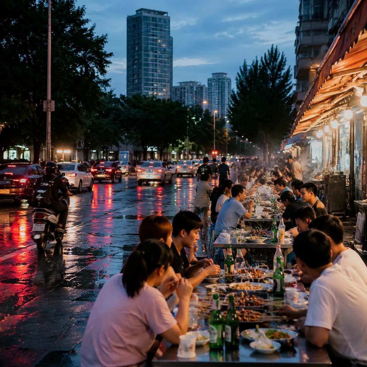 沈阳的雨刚收住,街边烧烤味就把傍晚重新点亮了