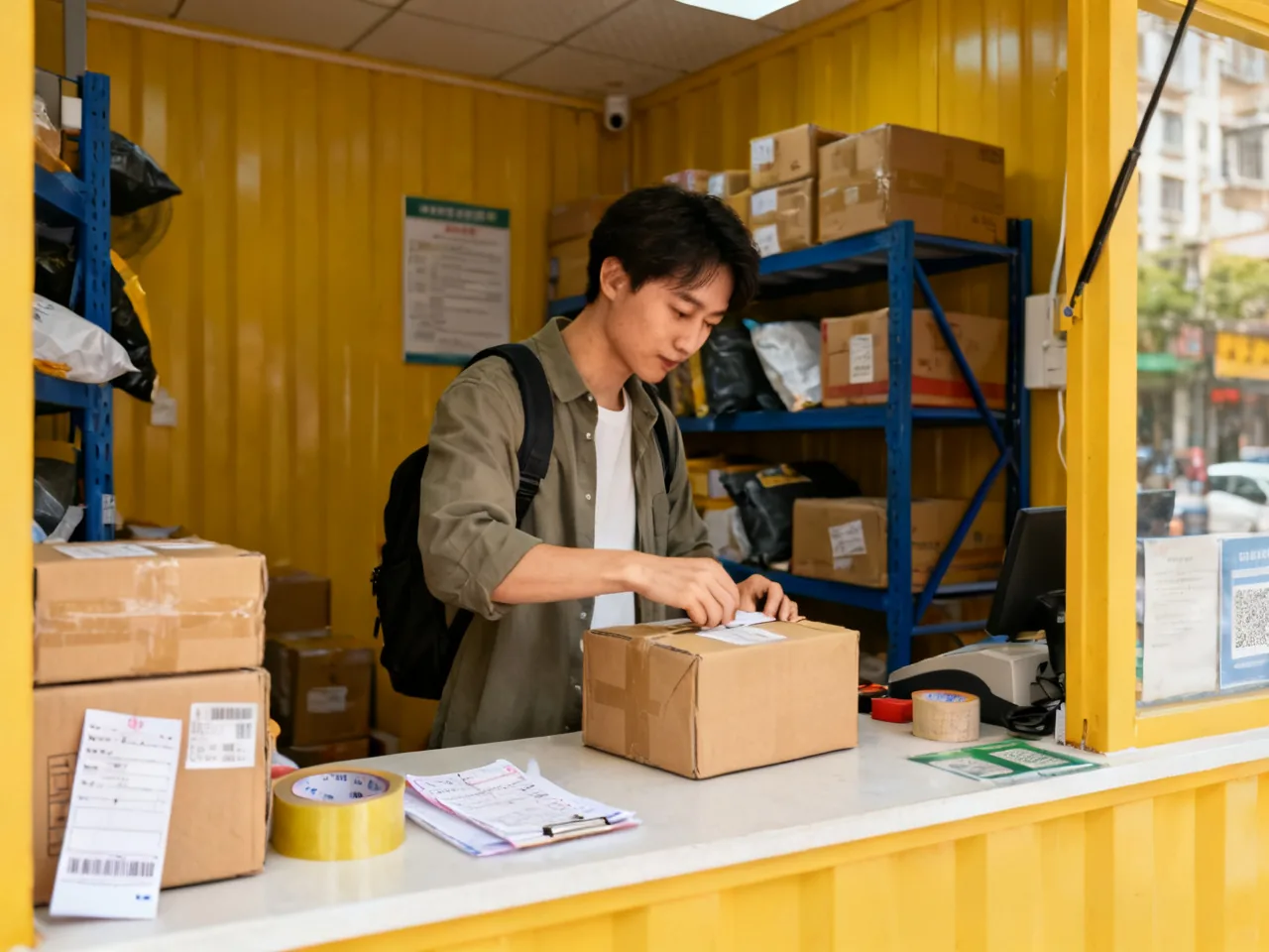 我第一次在中国寄快递，把纸箱、胶带和身份证明全学会了