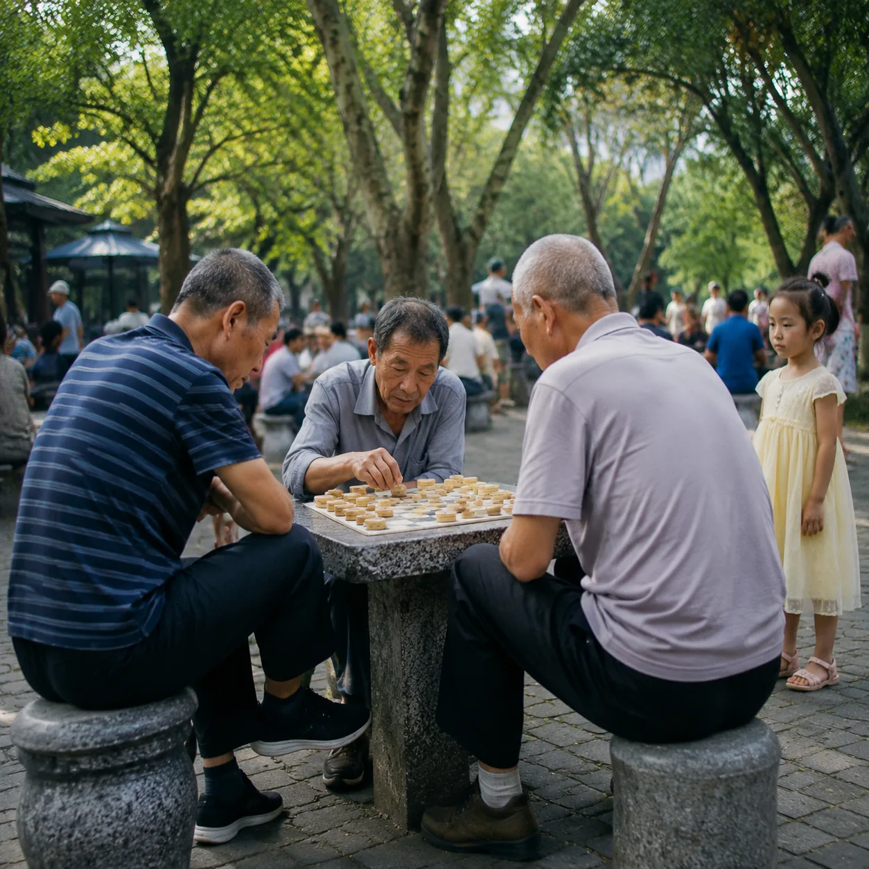 在成都公园里，孩子跟下棋爷爷聊了二十分钟