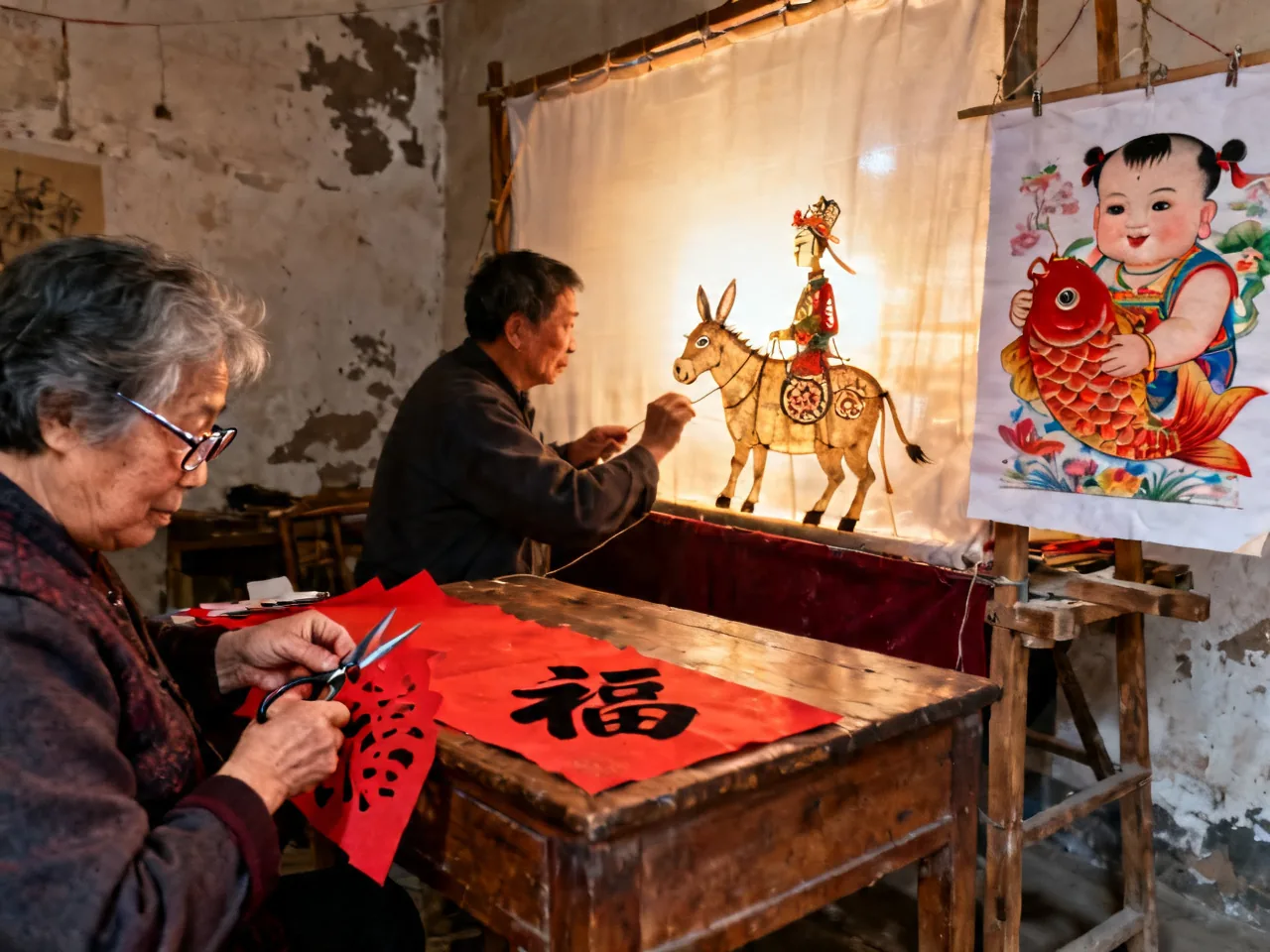 中国民间艺术：剪纸、皮影与年画